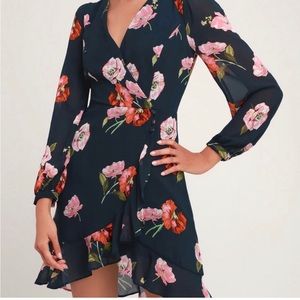 Lulu's In Full Bloom Navy Floral Print Mini dress
